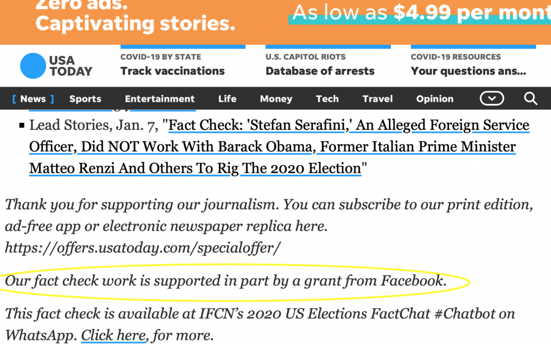 In The News: USA Today fact check articles–including ItalyGate fact check–funded in-part by Facebook